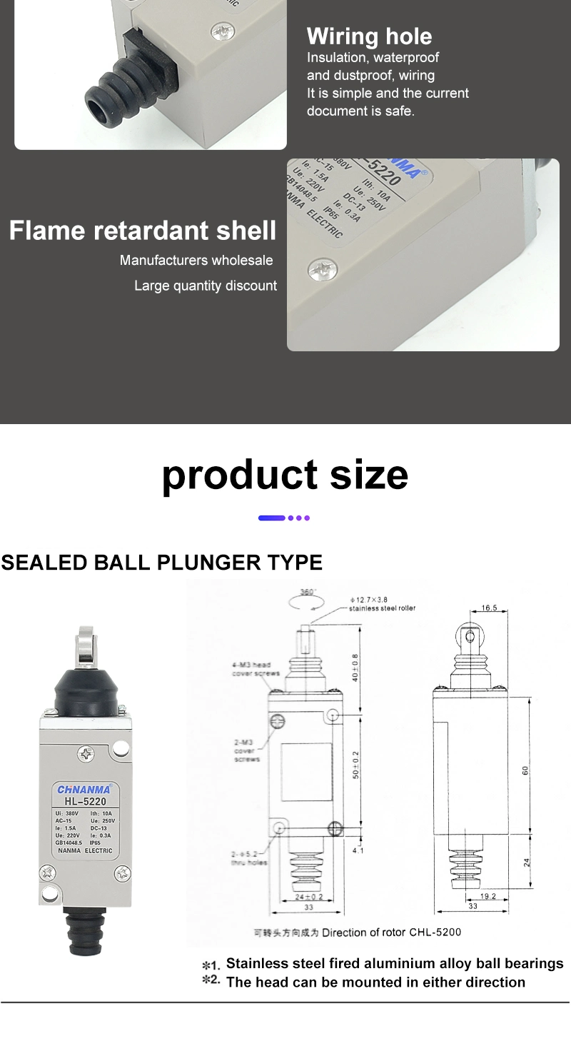 High Performance Good Quality Hl Series Roller Lever Limit Switch Elevator