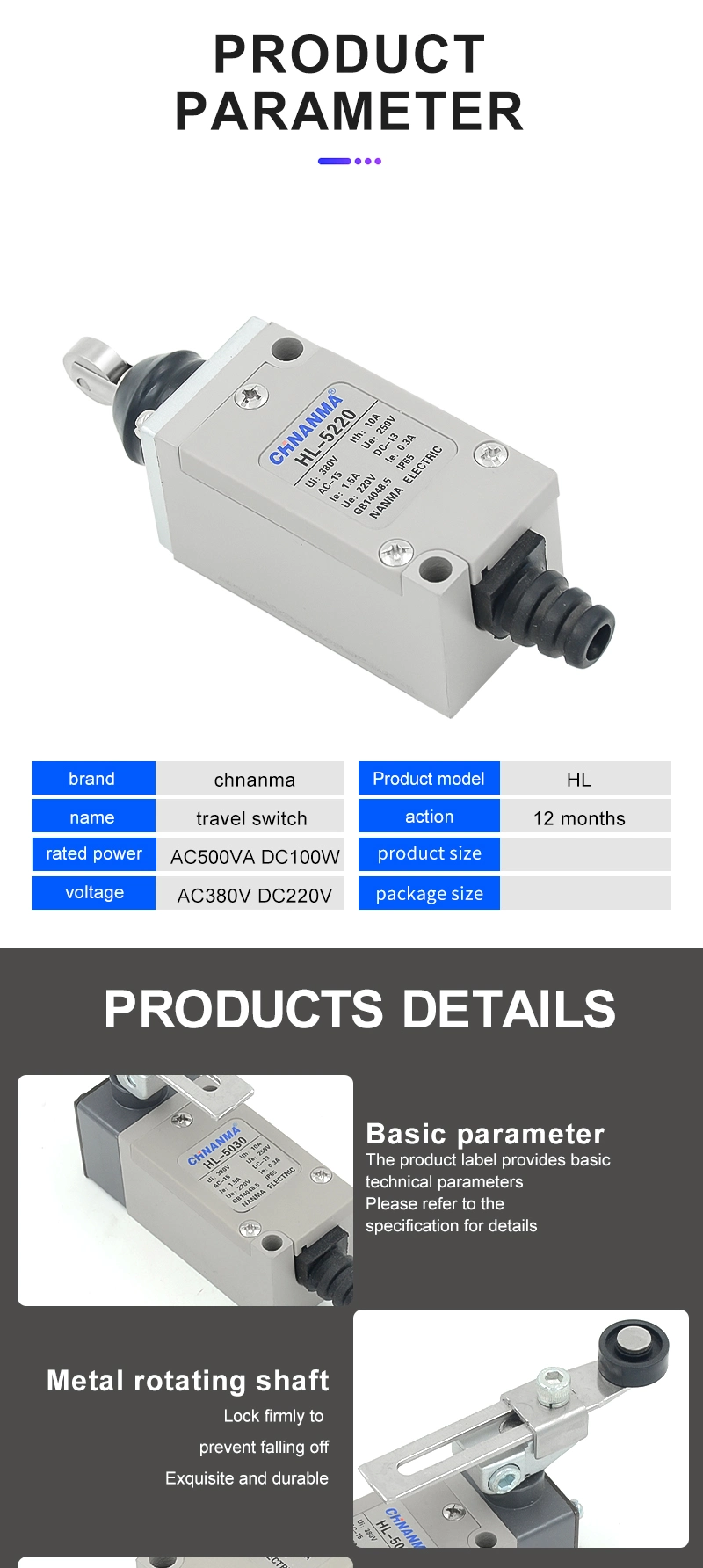 High Performance Good Quality Hl Series Roller Lever Limit Switch Elevator