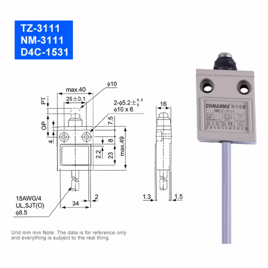Longitud modificada para requisitos particulares inoxidable del Top-Roller paralelo de la base interna del interruptor de límite de la serie Tz-3102